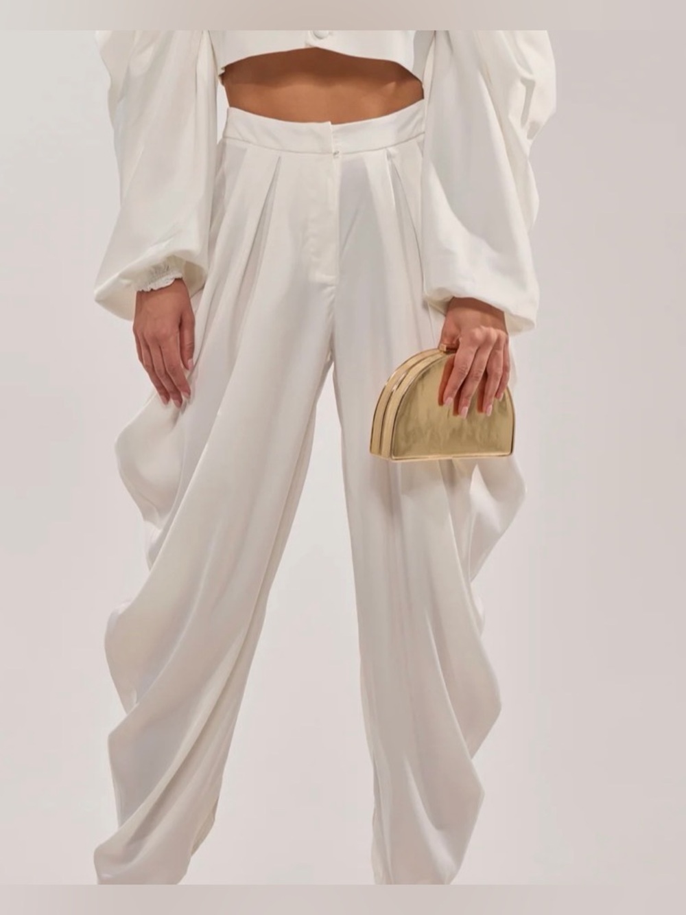 NWT AKIRA White Draped High-Rise Wide-Leg pants size XL
